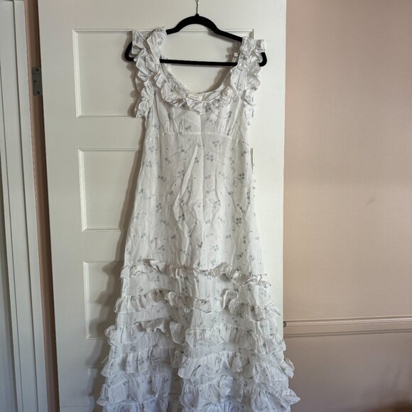 Doen Calla Maxi Dress in Salt White Blue Embroidery XS - Picture 4 of 6